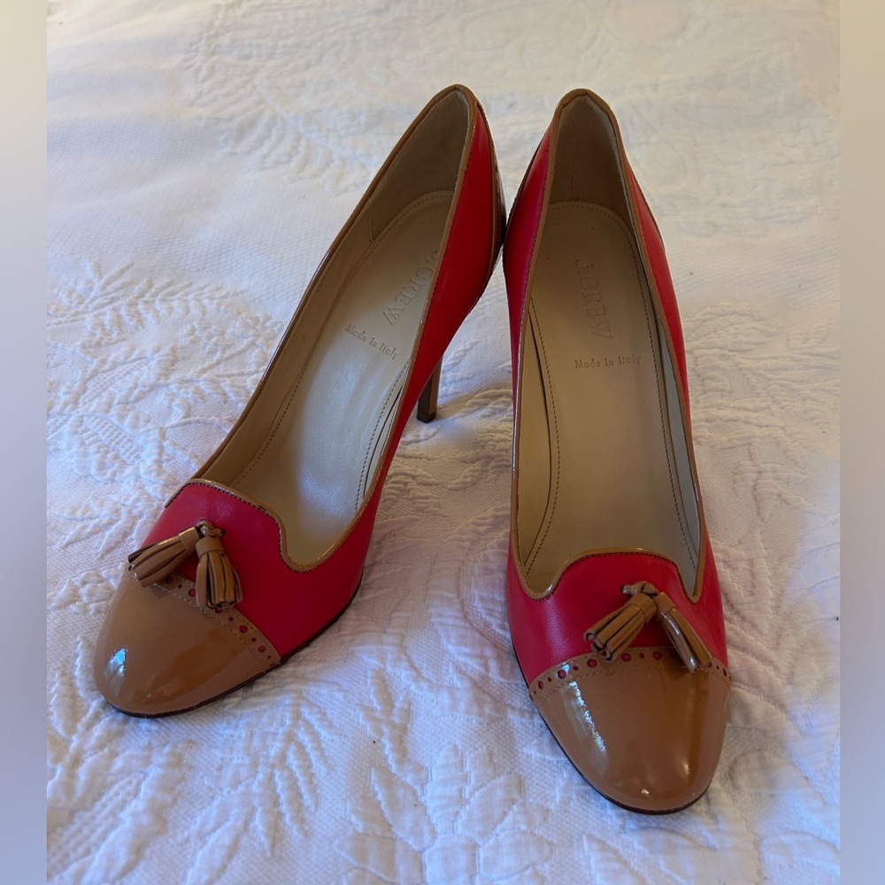 J. Crew Mona Tassel Heels, Italy, Leather Lined, Leather Soles